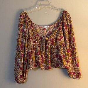 Patrons of Peace Womens Peasant Tie Chest Crop Floral Top Size Small